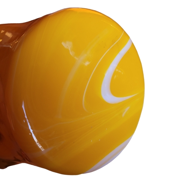 Yellow Slag Glass Handkerchief Vase w/ White Swirl Vintage Murano Style - Picture 5 of 8